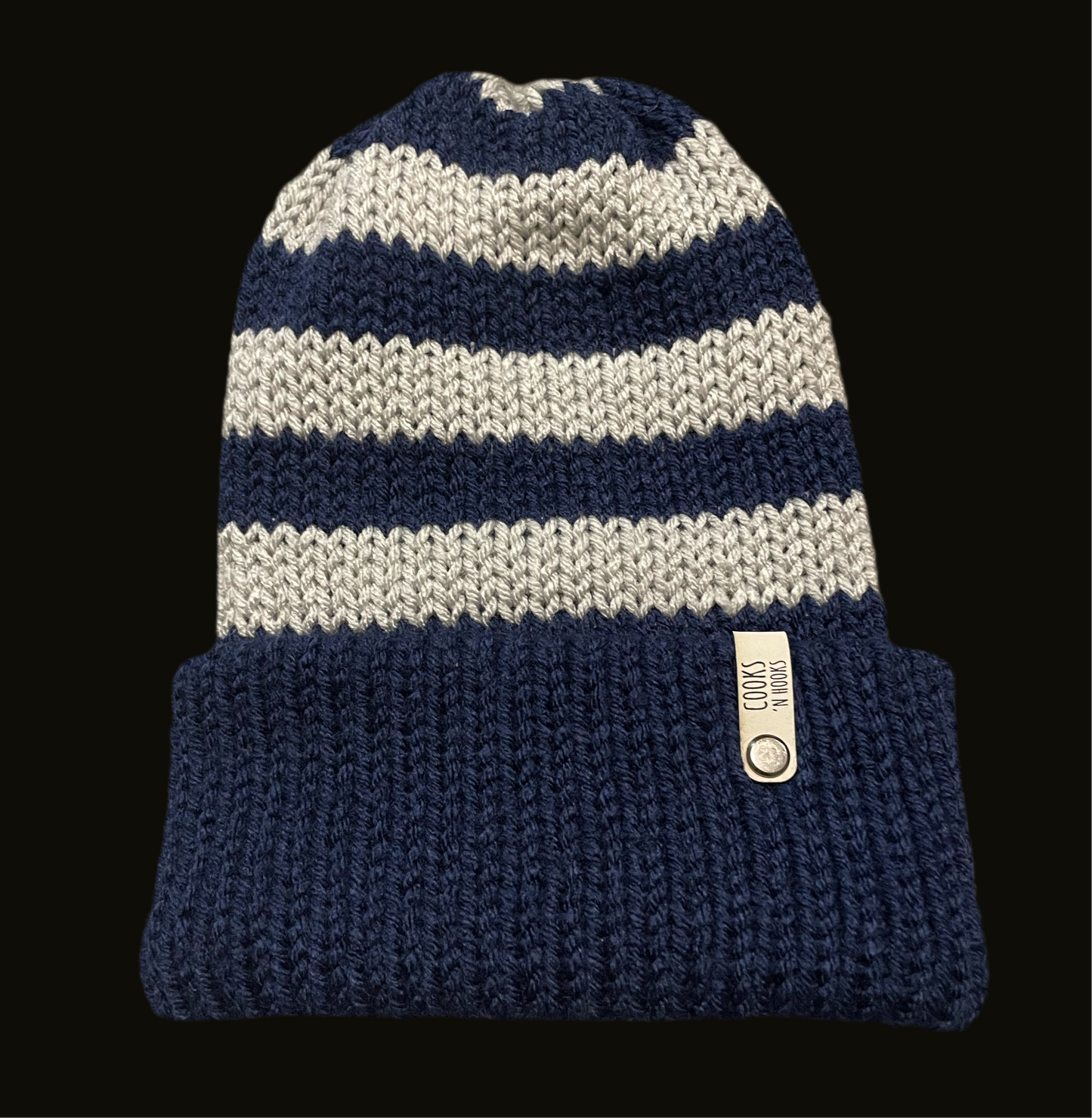 Adult- Silver and Navy Reversible Beanie