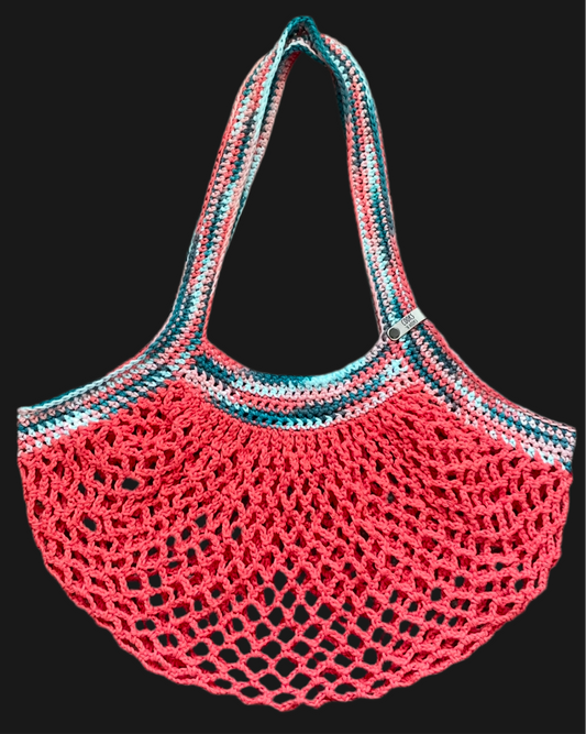 Coral Reusable Mesh Cotton Market Bag- Medium