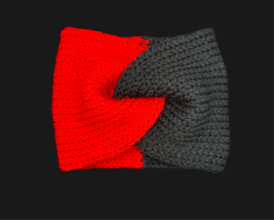 Black and Red Ear Warmer Headband- Adult