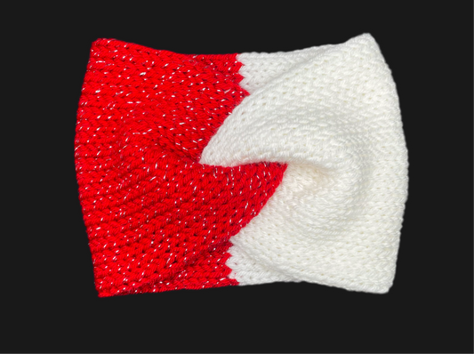 Sparkly Red and White Ear Warmer Headband- Adult