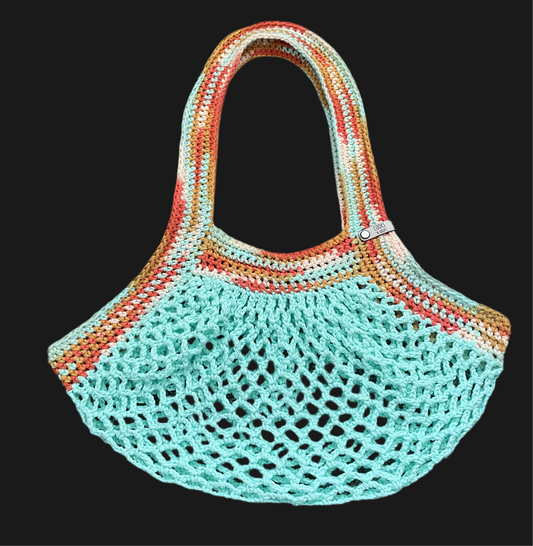 Teal Reusable Mesh Cotton Market Bag- Small