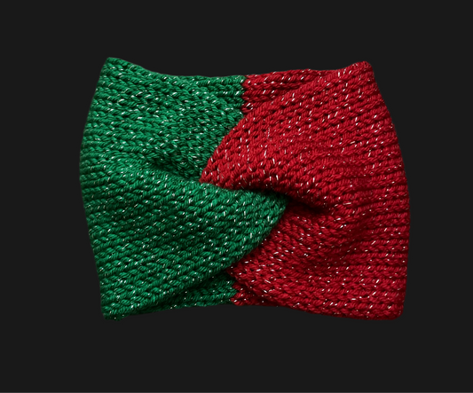 Sparkly Red and Green Ear Warmer Headband- Adult