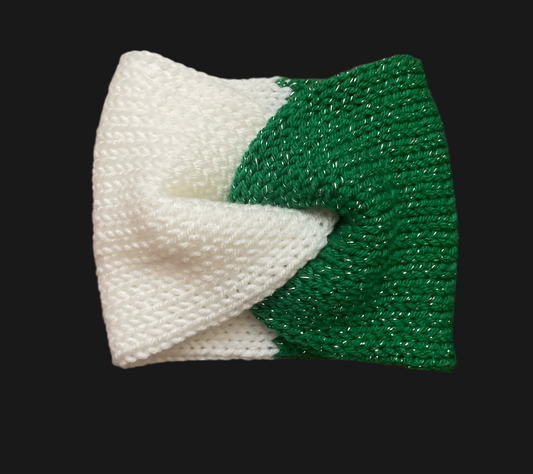 Sparkly Green and White Ear Warmer Headband- Adult